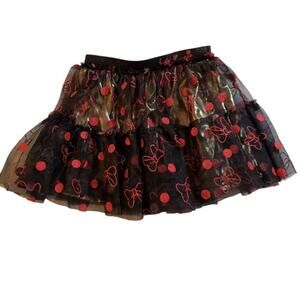 Disney Girls Tutu Skirt Size 3T Black Red Polka Dot Bows Mesh Lined Pleated